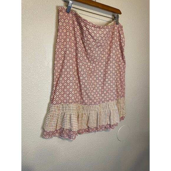 American Eagel Cottage Y2K Boho Cotton Printed Ruffle Red & Ivory Skirt Size 12 - Picture 8 of 10